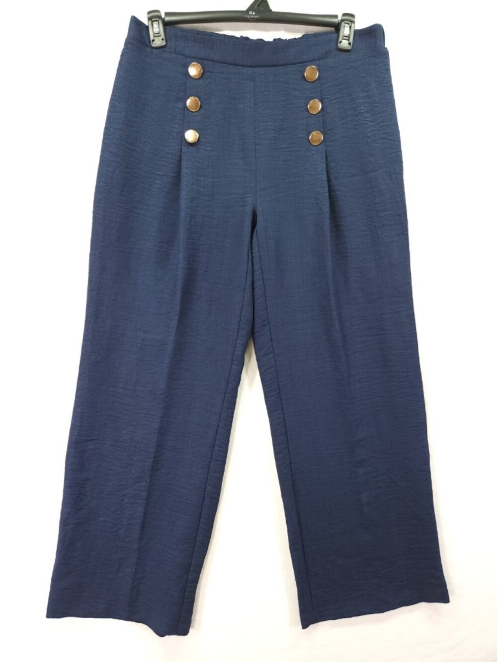 Wren New York Womens Large 34x30 Blue Gold Button Sailor Pleated Pants Wide Leg